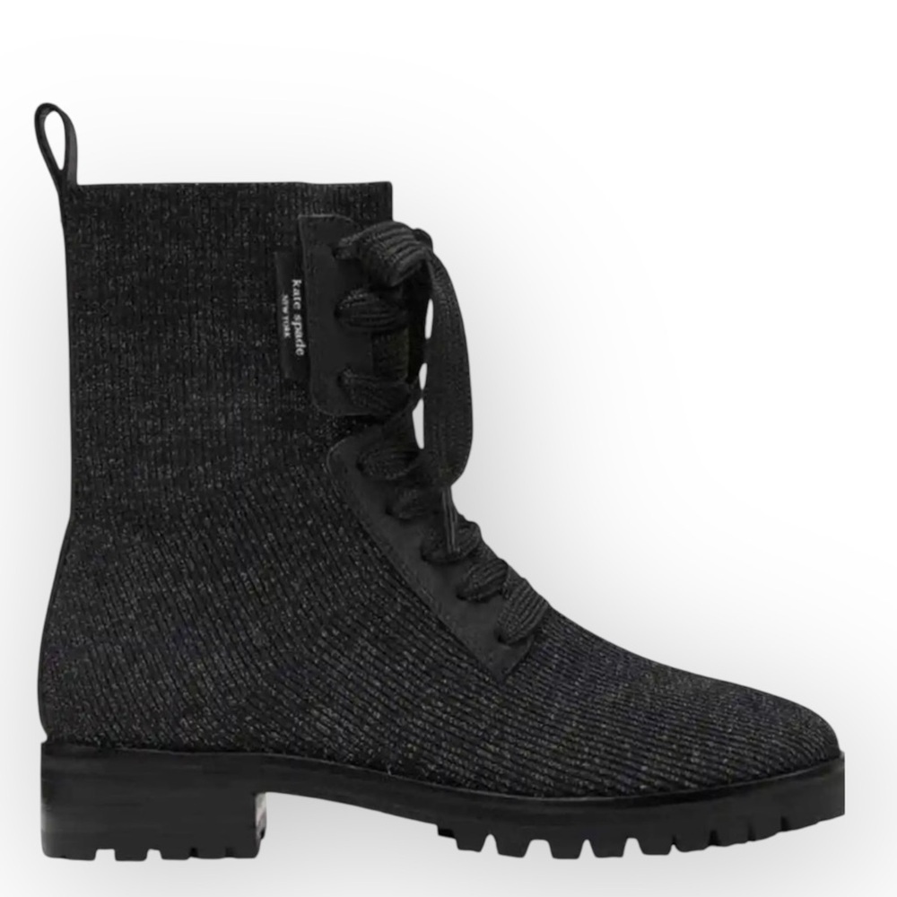 Kate Spade Merigue Knit Combat Boot Lace Up in Black/Silver - Picture 4 of 5